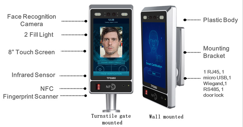 8-inch IP54 Android Face Recognition Access Control Terminal