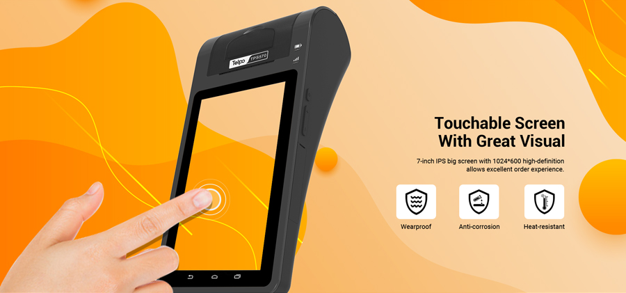 Android Mini Tablet Pos dengan 7 Inci Layar Sentuh Thermal Printer,  Scanner, NFC untuk Restaruant