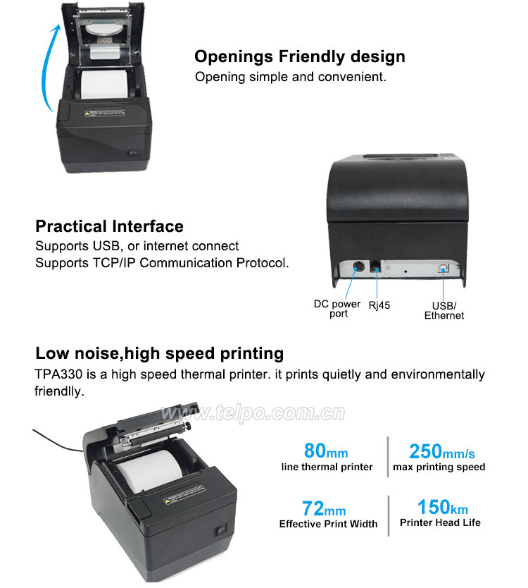 Wifi and Bluetooth 80mm Wired Thermal Printer TPA330