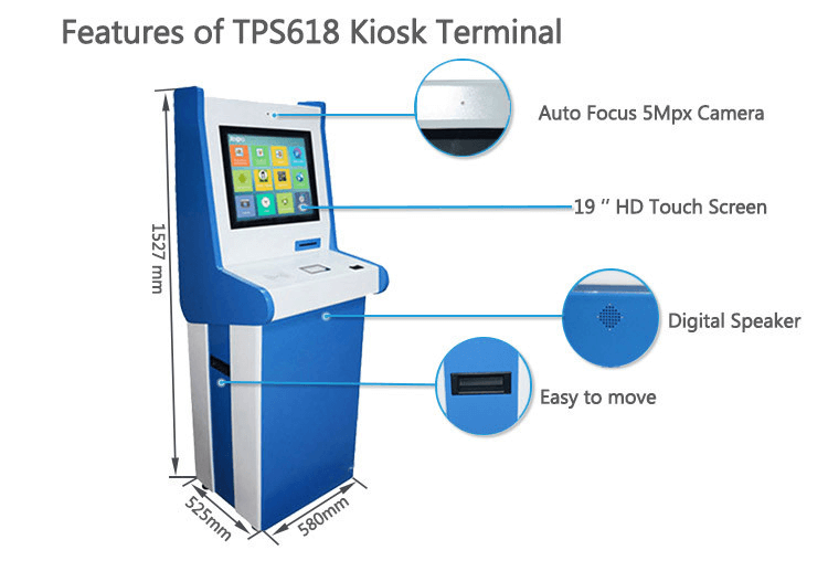 TPS618 19 inch Touch Screen Self Service Ticketing Kiosk Machine